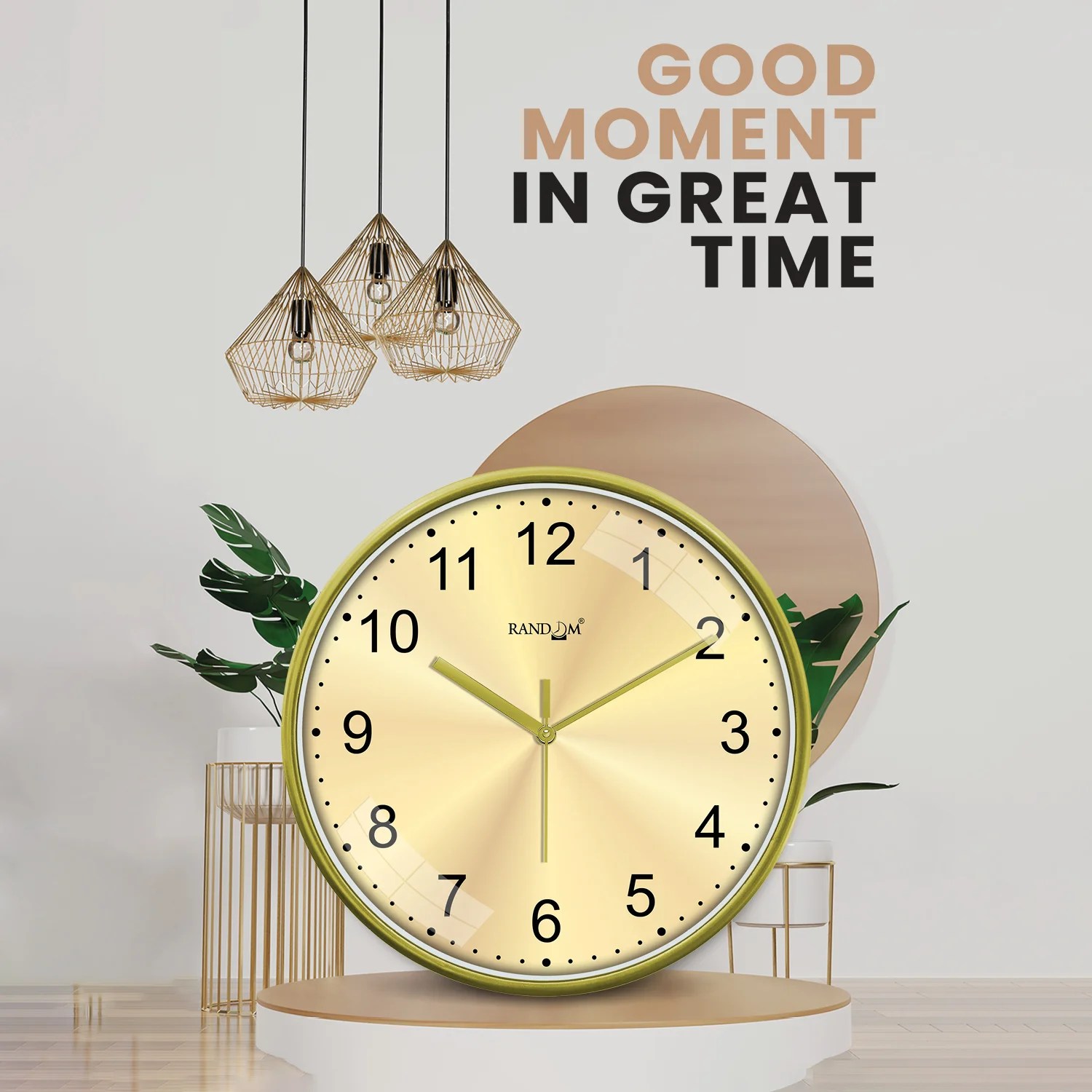 Yellow & Green Round Printed Wall Clock