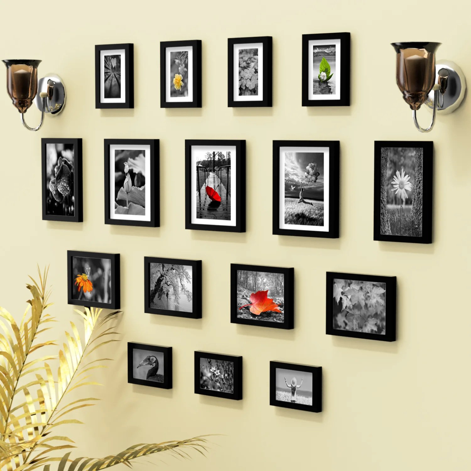 Set Of 16 Black Solid Collage Photo Frames