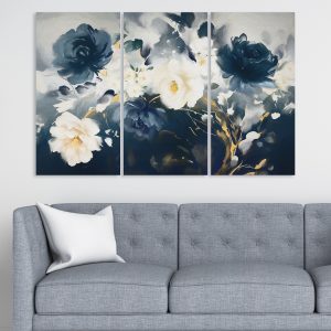 Random Printed Multicolor White & Blue Rose Flower Abstract Canvas Painting