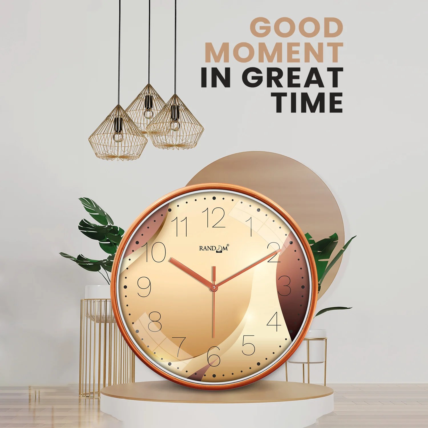 Beige & Brown Printed Round Wall Clock