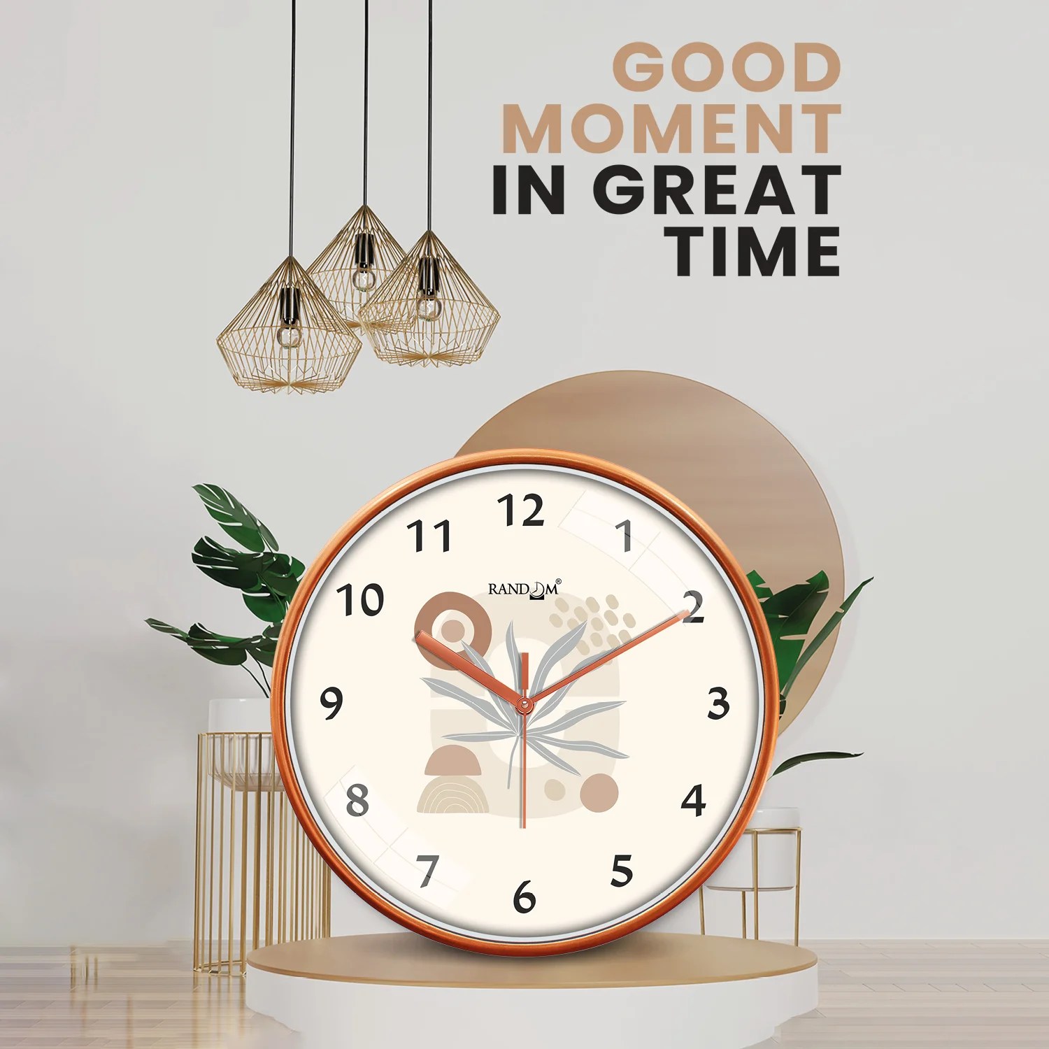White & Brown Printed Round Wall Clock