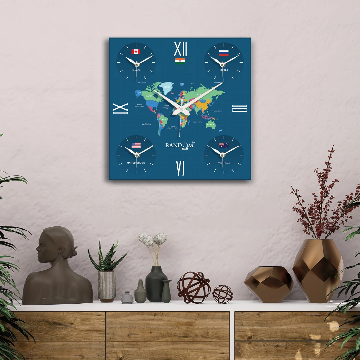 Blue & Green Abstract Printed Wall Clock