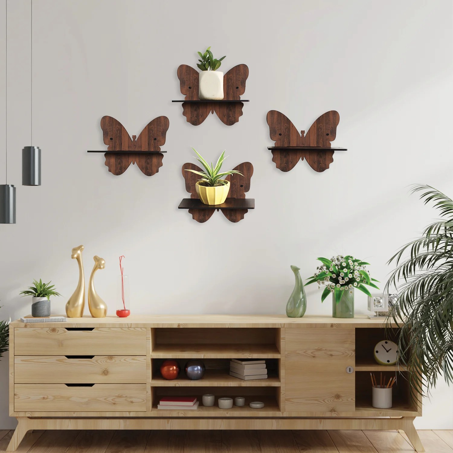 Set of 4 Coffee Brown MDF Planter Stand