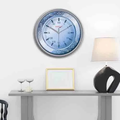 Blue & Silver-Toned Printed Wall Clock