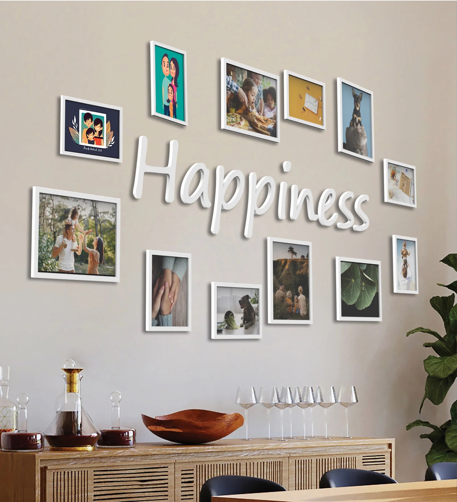 Random Set of 12 White 3D Collage with Happiness Plaque