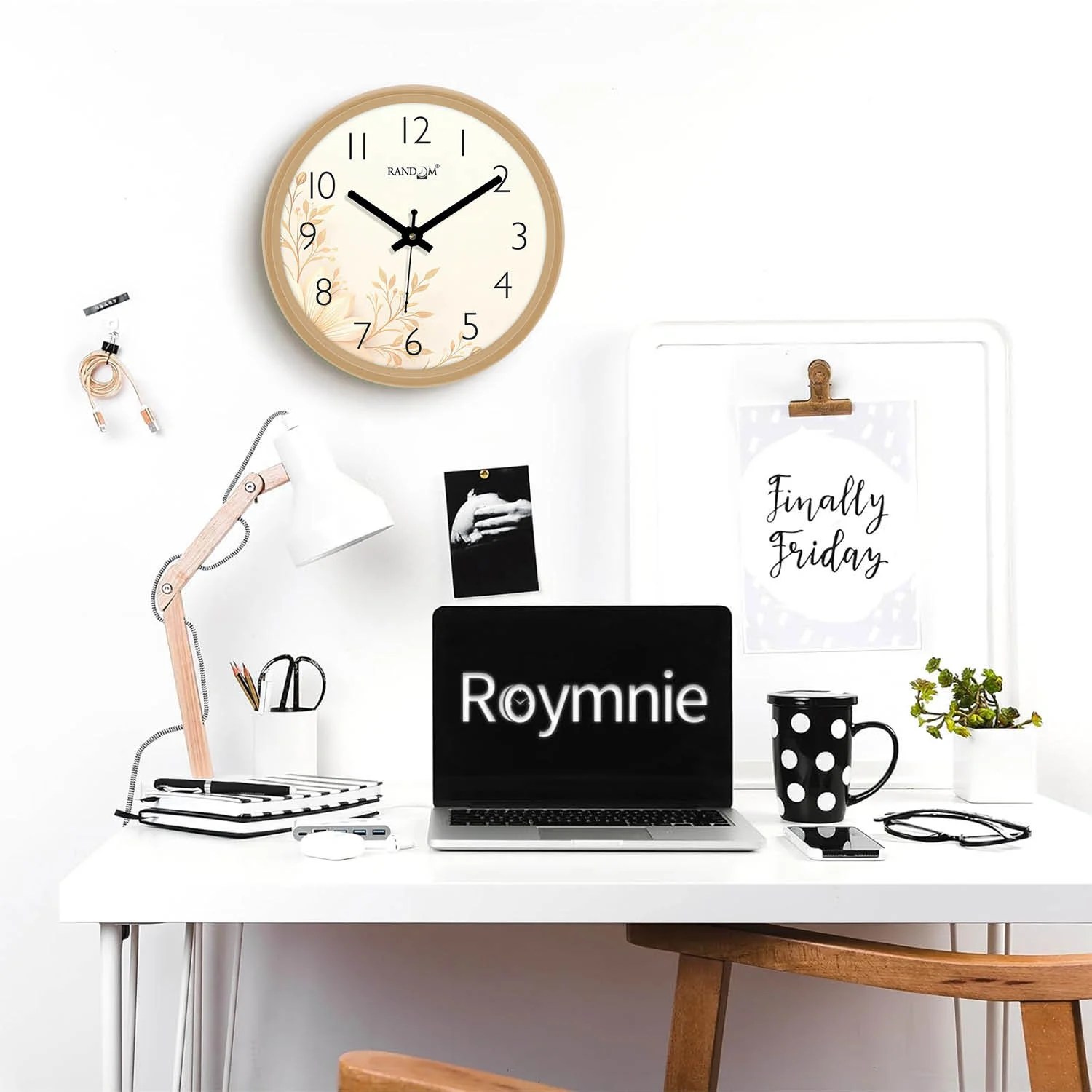 Beige & White Printed Wall Clock