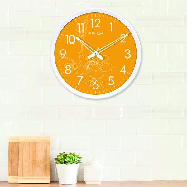 Yellow Round Printed Analogue Wall Clock