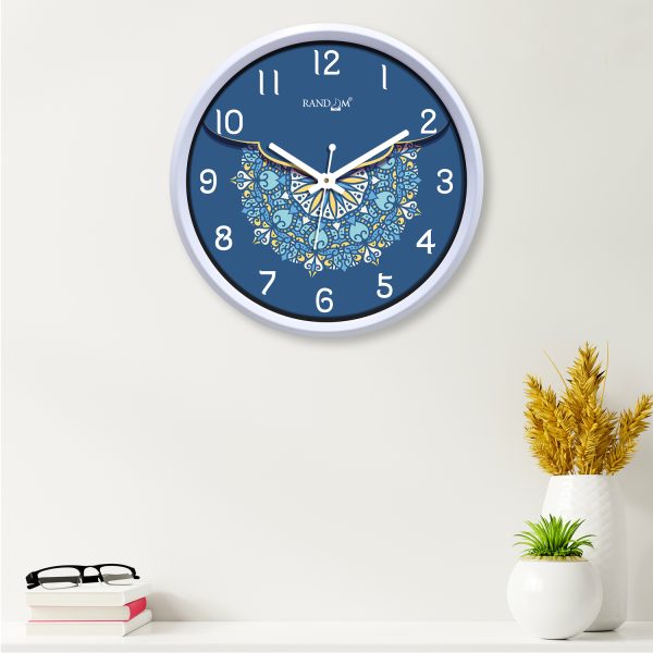 Blue White Printed Wall Clock