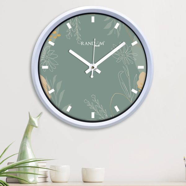 Random Flowers art Green Printed Wall Clock