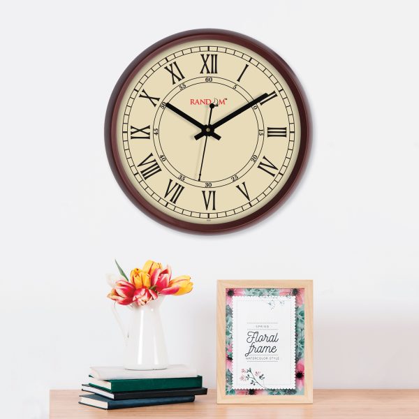 Beige Round Solid Analogue Wall Clock