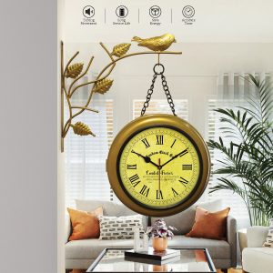 Random Gold-Toned Double Sided Analogue Metal Vintage Wall Clock