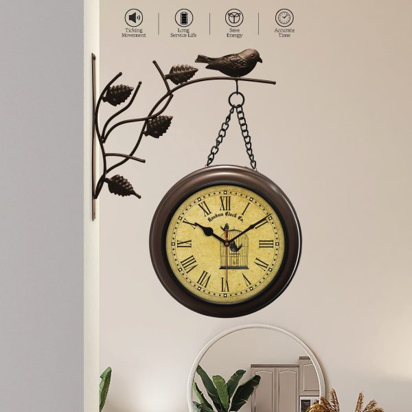 Random Station Double Sided Vintage Step Movement Brass Wall Clock