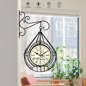 Station Double Sided Vintage Metal Wall Clock